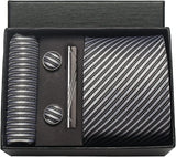 Classic 100% Silk Men's Ties In Gift box 8cm Plaid Dot Striped Business Necktie Handkerchief Cufflinks Wedding Party Tie Set