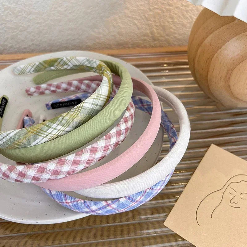 Spring Summer Women Colorful Head Hoop Princess Girls Sweet Plaid Cloth Headbands for Children Daily Headpiece Hair Accessories