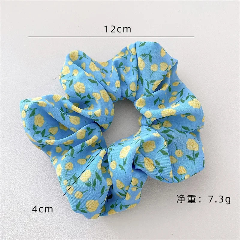 2 Pcs Korean Hair Accessories Women Small Fresh Fabric Flower Printing Elastics Hair Band Scrunchies Hair Tie Girl Ponytail Hold