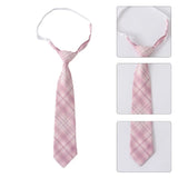 Adjusted Pre-Tied Necktie Elegant Pink Checkered Neck Tie Japanese JK Cosplay Bowtie Bowknot for School Uniform Neckwear