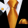 Classic Gold Silk Men Necktie Fashion Stripe High Quality Handkerchief Cufflinks Set Wedding Male Ties Business Party Barry.Wang