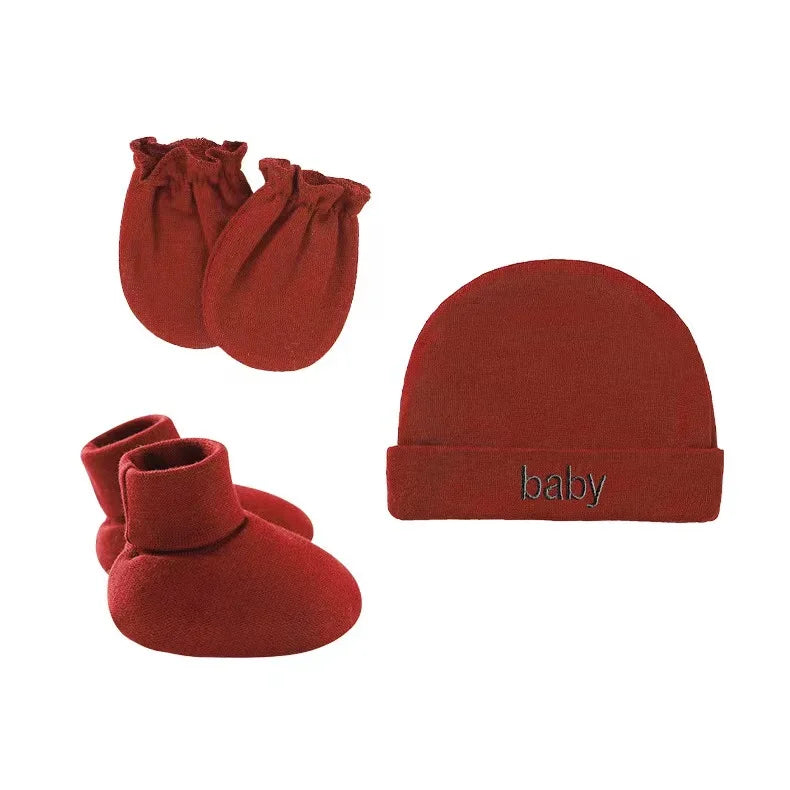 Newborn Hat+Gloves+Socks Set for Baby Boy&Girl Cotton Fall Casual Photography Props Soft Headwear Infant Nightcap Fashion
