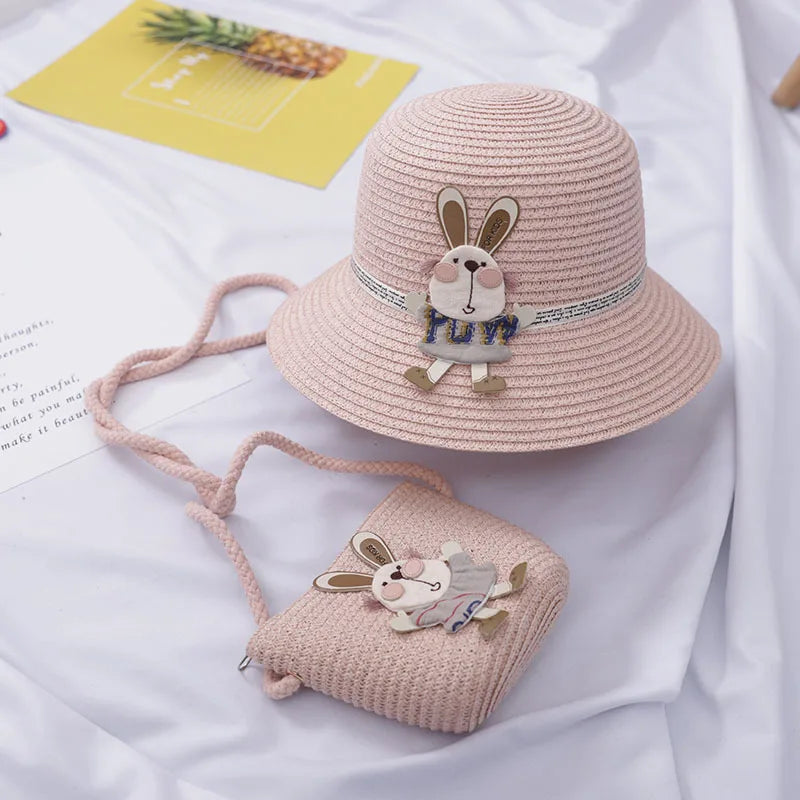 Summer Baby Straw Hat With Handbag Flower Breathable Beach Hat Bags Kids Hat Boy Girls Sun Visor UV protection panama Hat gorras