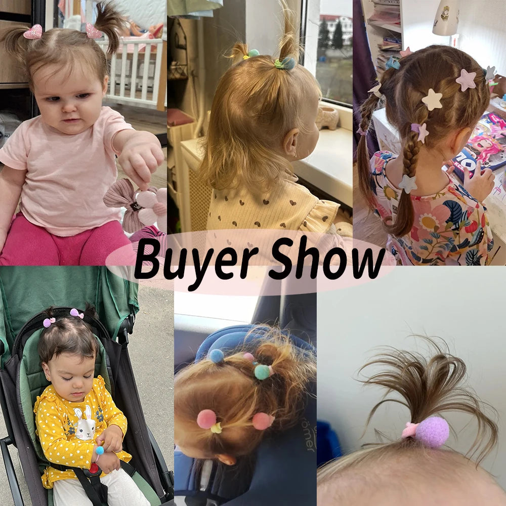 20pcs Kids Elastic Hair Bands Girls Plush Ball Rubber Band For Children Sweets Scrunchie Hair Ties Clip Baby Hair Accessories