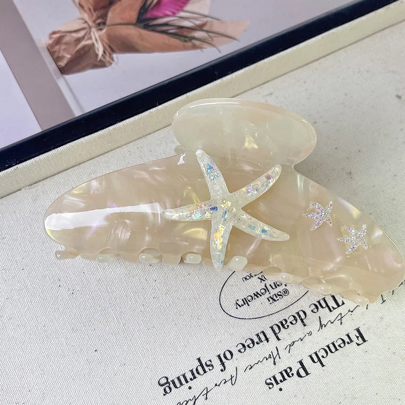 YHJ Starfish Hair Claw for Women Rhinestone Acetate Claw Clip Vacation Jewelry Hair Clip Trendy Claw Clips Hair Accessories