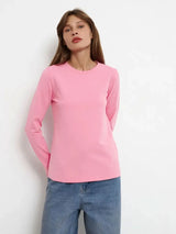 Bornladies Women's Spring Autumn 100% Cotton T-shirt Bottoming Basic Solid Lady Long Sleeve Loose Tops Shirts Oversized T Shirt