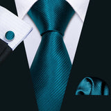 Noverlty Teal Silk Necktie For Men Solid Luxury Brand Suit Pocket Square Cufflinks High Quality Tie Set Wedding Party Barry.Wang