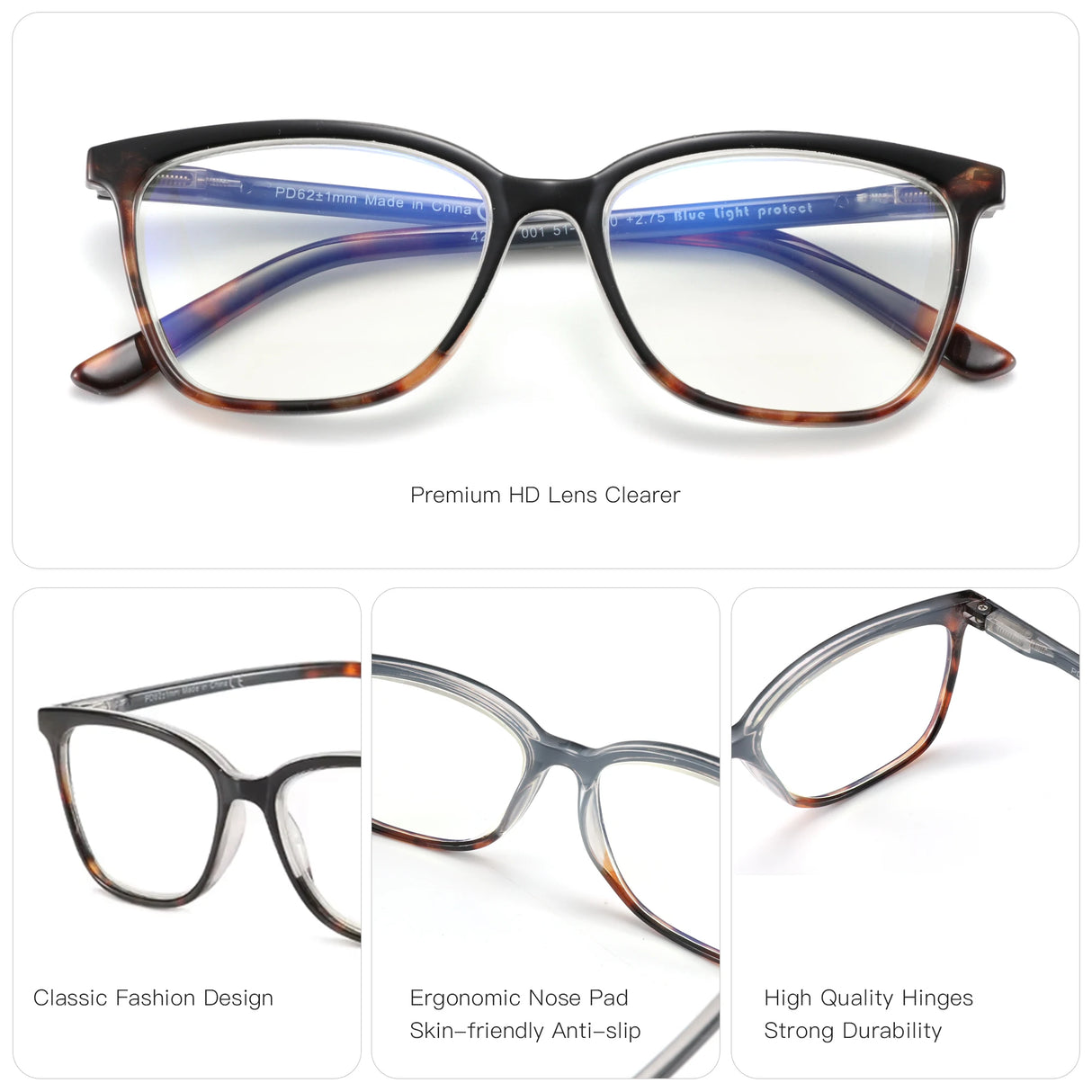 Blue Light Blocking Reading Glasses Anti Eyestrain Computer Reader Eyewear Gaming TV Eyeglasses for Women Men