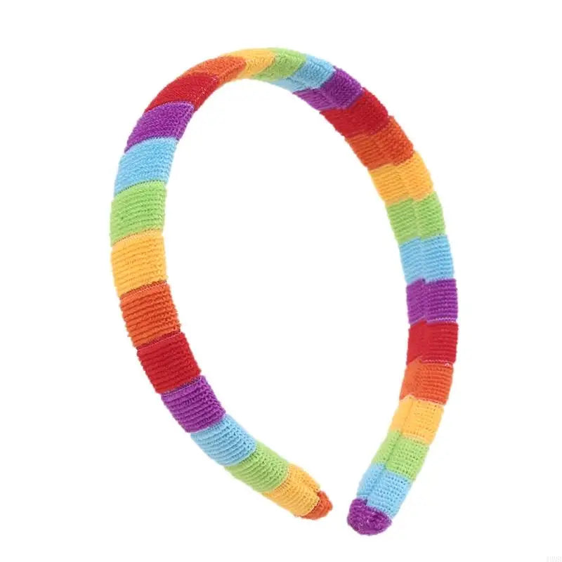 49MB Women Girls Autumn Winter Plush Headband Rainbow Colorful Striped Elastic Hair Hoop Festival Party Wash Face Styling