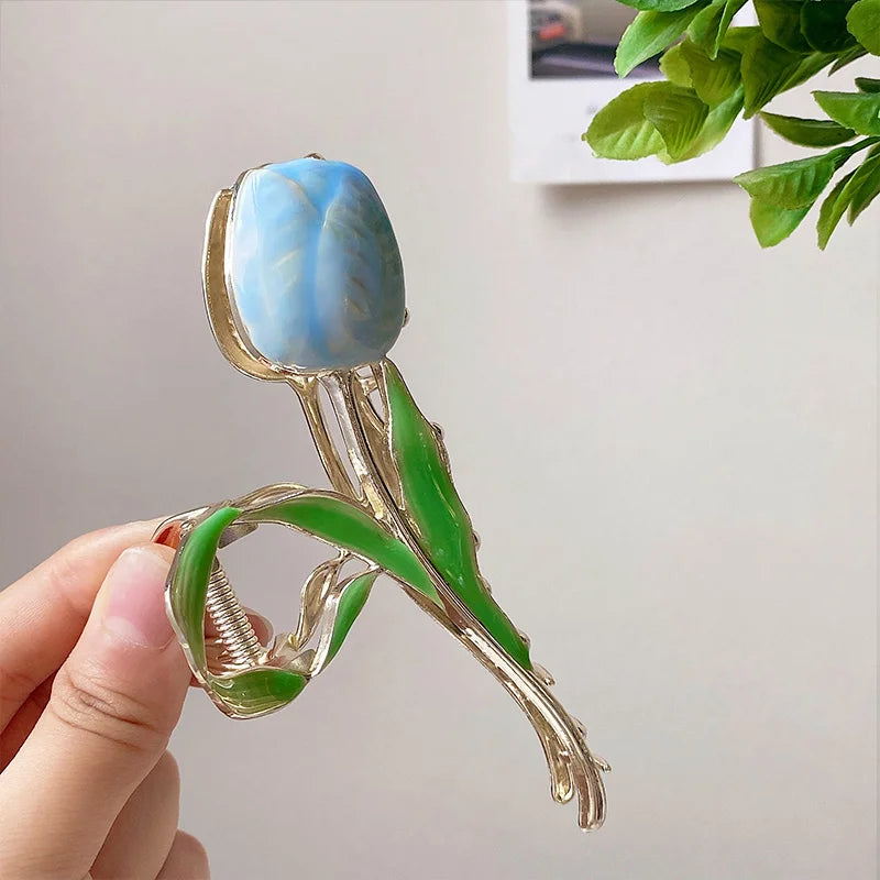 New Tulip Hair Claw Flower grace Shark Clip Headdress Vintage Ponytail Claw Clip Trendy sweet HAIR CLIP FOR GIRL Hair Jewelry