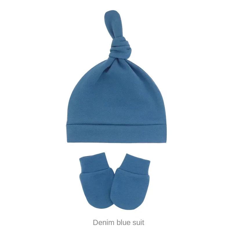 Newborn Baby Hat with Gloves Autumn Winter Warm Cotton Kids Beanies Stuff Children Accessories Infant Nightcap 0-6 Months Babies