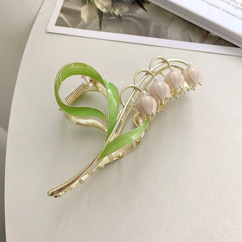 New Tulip Hair Claw Flower grace Shark Clip Headdress Vintage Ponytail Claw Clip Trendy sweet HAIR CLIP FOR GIRL Hair Jewelry