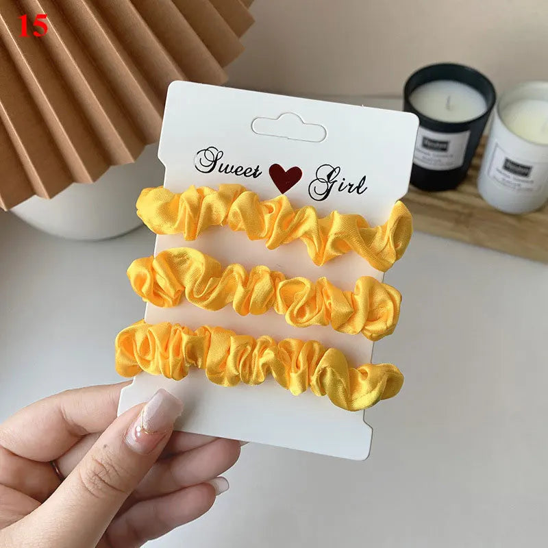 3Pcs/Set Silky Hair Scrunchies Ponytail Holders Elastics Hair Ties For Women Silk Satin Solid Color Hair Rope Hair Accessories