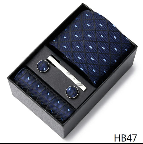 2023 New Style Wedding Gift Tie Pocket Squares Set Necktie Box Men Solid Black Suit Accessories Fit Wedding