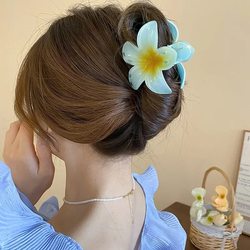 Hot Bohemia Gradient Colorful Acrylic Egg Flowers Hair Claw Clips For Women Beach Forest Style Sweet Headwear New Accessories