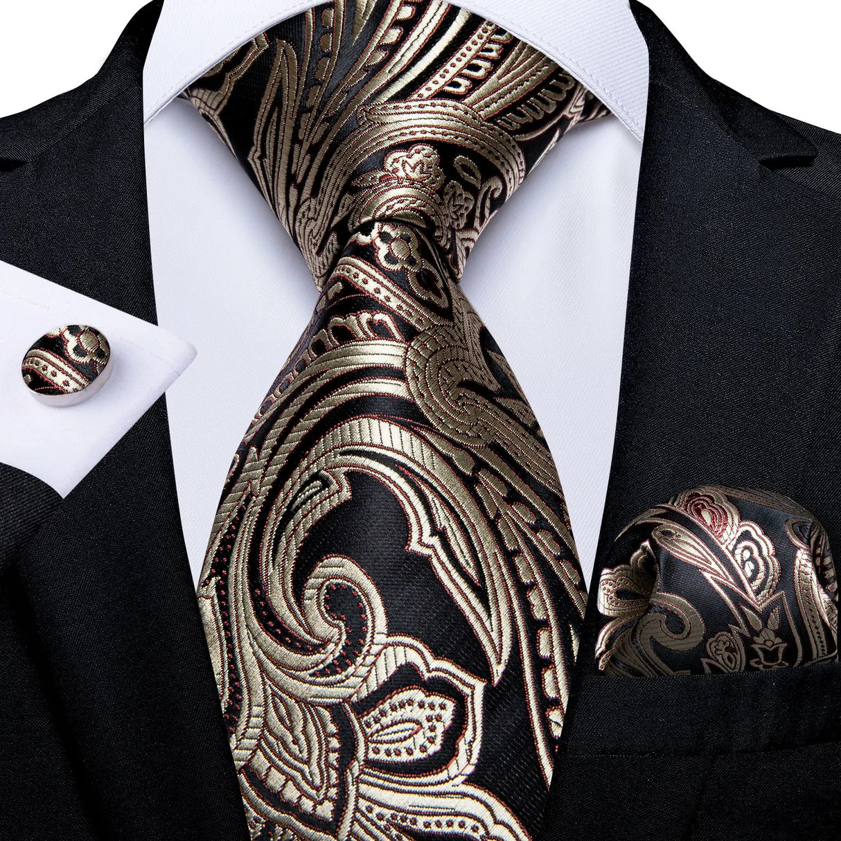 Men Tie Orange Paisley Luxury Silk Polyester Wedding Prom 8cm Necktie Set Pocket Square Cufflinks Gift for Husband Men Accessory