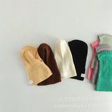 Children Soft Solid Colour Cap Scarf all-in-one Autumn Winter Thickened Knitted Ear Protection Cap Warm Hooded Free Shipping