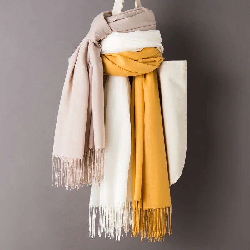 Autumn Cotton Scarf for Women Lady Solid Color Tassel Thin Scarves Soft Plain Shawl Foulard Viscose Winter Warm Wrap Shawls New