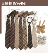 Brown Retro Plaid Striped Lazy-Free Japanese Style Brown Tie Women's Junior Wear Bow Tie College Style Men's Fashionmariage bleu