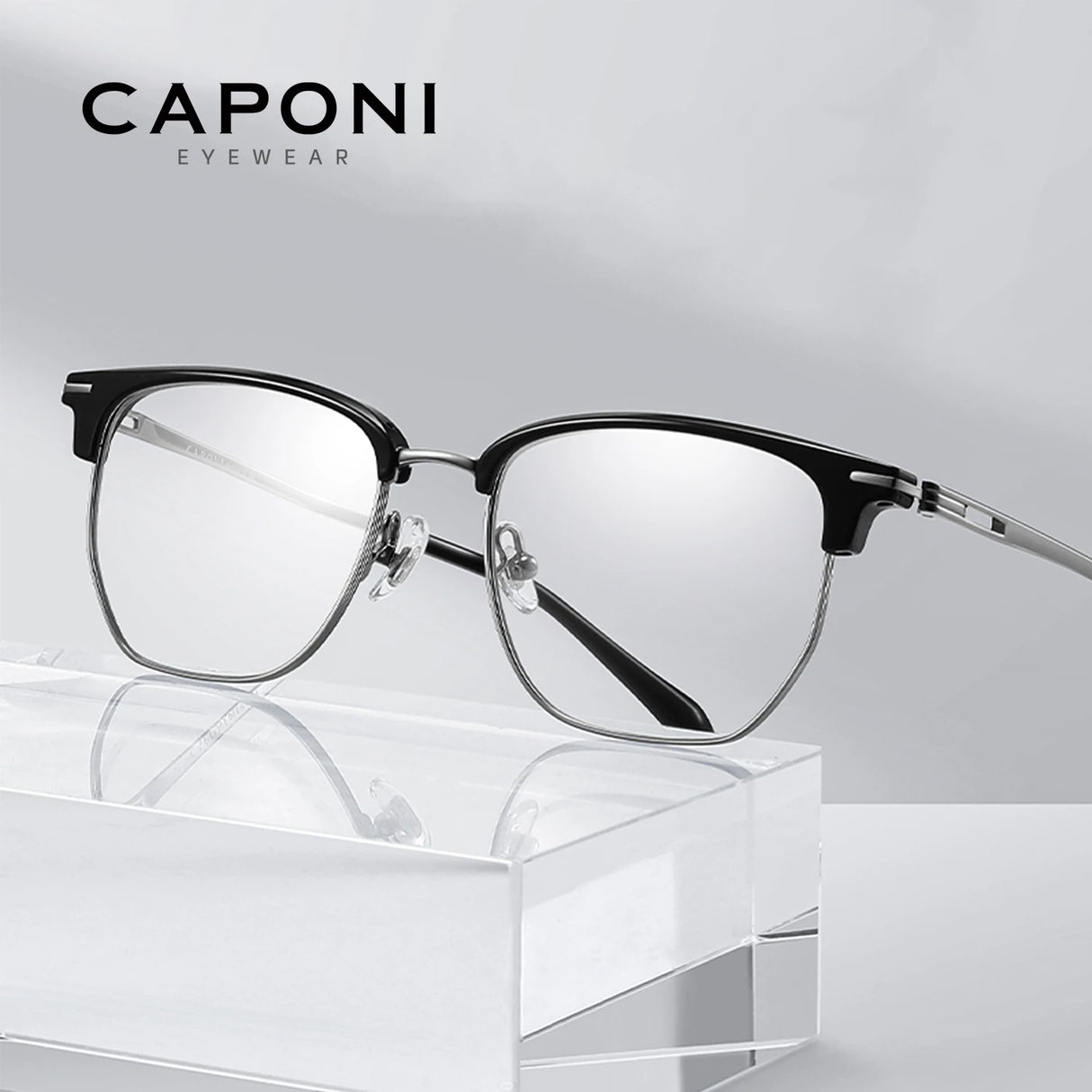 CAPONI Original Designer Men Glasses Frames Pure Titanium  Business Eyewear Anti Blue Light Multifunctional Frame Glasses J23615