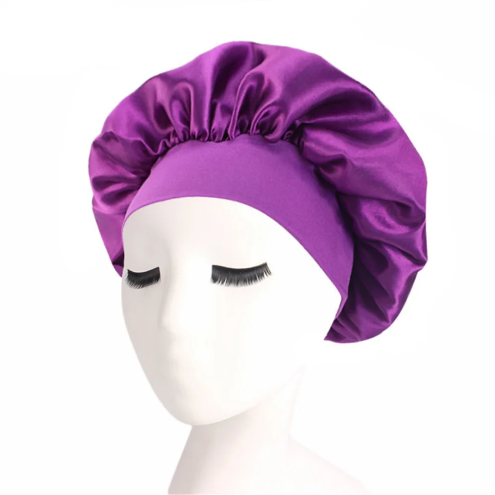 Newly Women's Satin Solid Sleeping Hat Night Hair Care Bonnet Nightcap For Women Men Unisex Cap