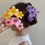 Dopamine Sunflower Shark Clip Sweet Gradient Flower Grab Clip Ponytail Braid Hair Clip for Girls Beach Vacation Hairstyles