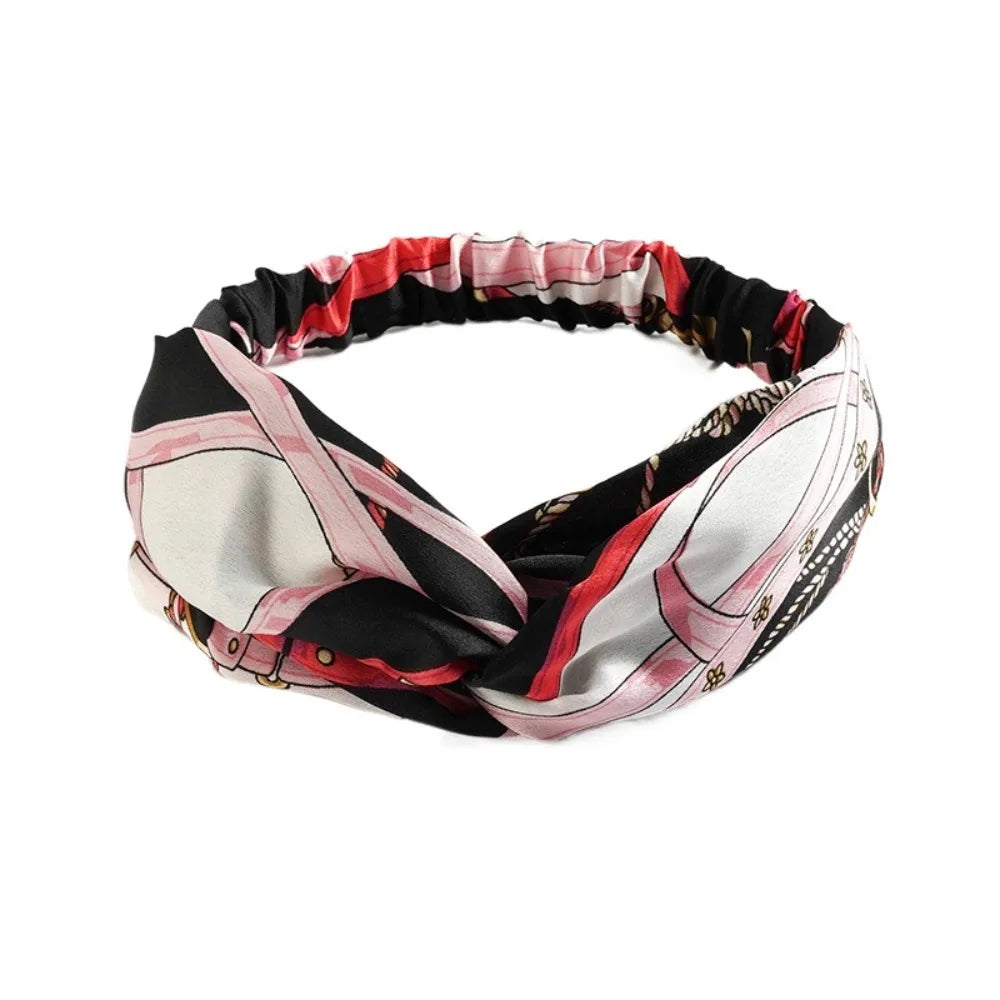 Fashion Headband Non Slip Bohemian Women Headwrap Vintage Cross Elastic Turban Headwear Print Yoga Hair Band Wide Hairband