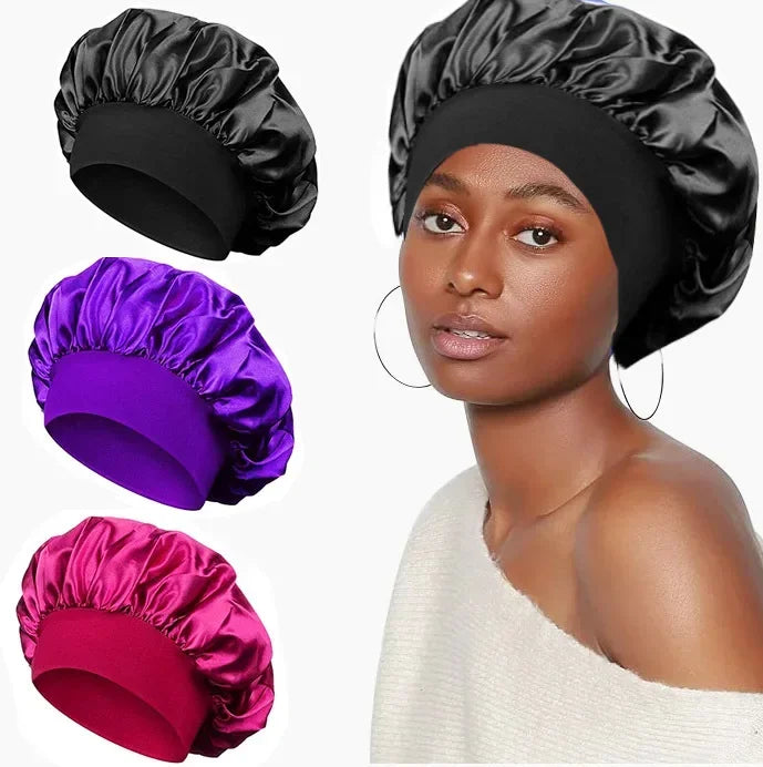 Newly Satin Night Hair Cap Women's Solid Sleeping Hat Sleep Care Bonnet Nightcap for Women Unisex Cap