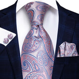 Hi-Tie Men's Tie Set Gold Paisley 100% Silk 8.5cm Wedding Ties For Men New Fashion Design Hanky Cufflinks Set Quality Necktie