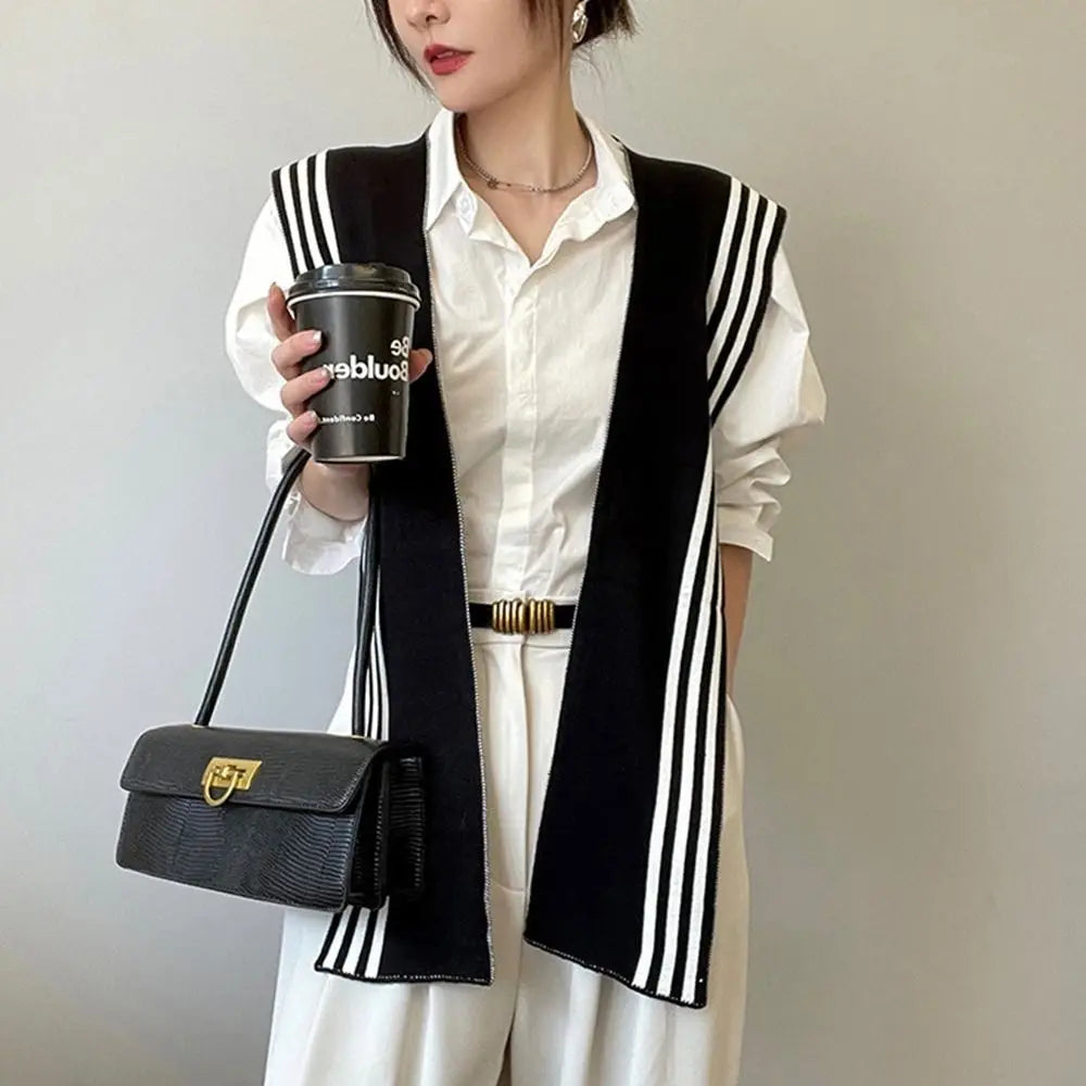 Blouse Shoulders Fake Collar Knitted Shawl Solid Color Sunscreen Black White Stripe Scarf Cape Scarf Accessories Wool Scarves