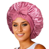 New Satin Sleeping Cap For Women Solid Wide Band Stretch Head Tie Silky Bonnet Edge Wrap Nightcap Hair Care Shower Head Cover