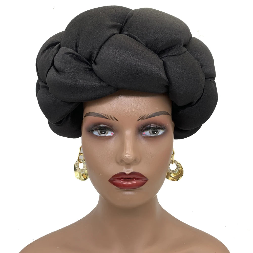 Exaggerated Big Braid Head Band African Raw Silk Turban Cap for Women Nigeria Wedding Party Headpiece Female Headband