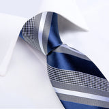 Luxury Blue Striped Polyester Ties for Men 8cm Width Wedding Business Prom Necktie Pocket Square Cufflinks Gift Men Accessories