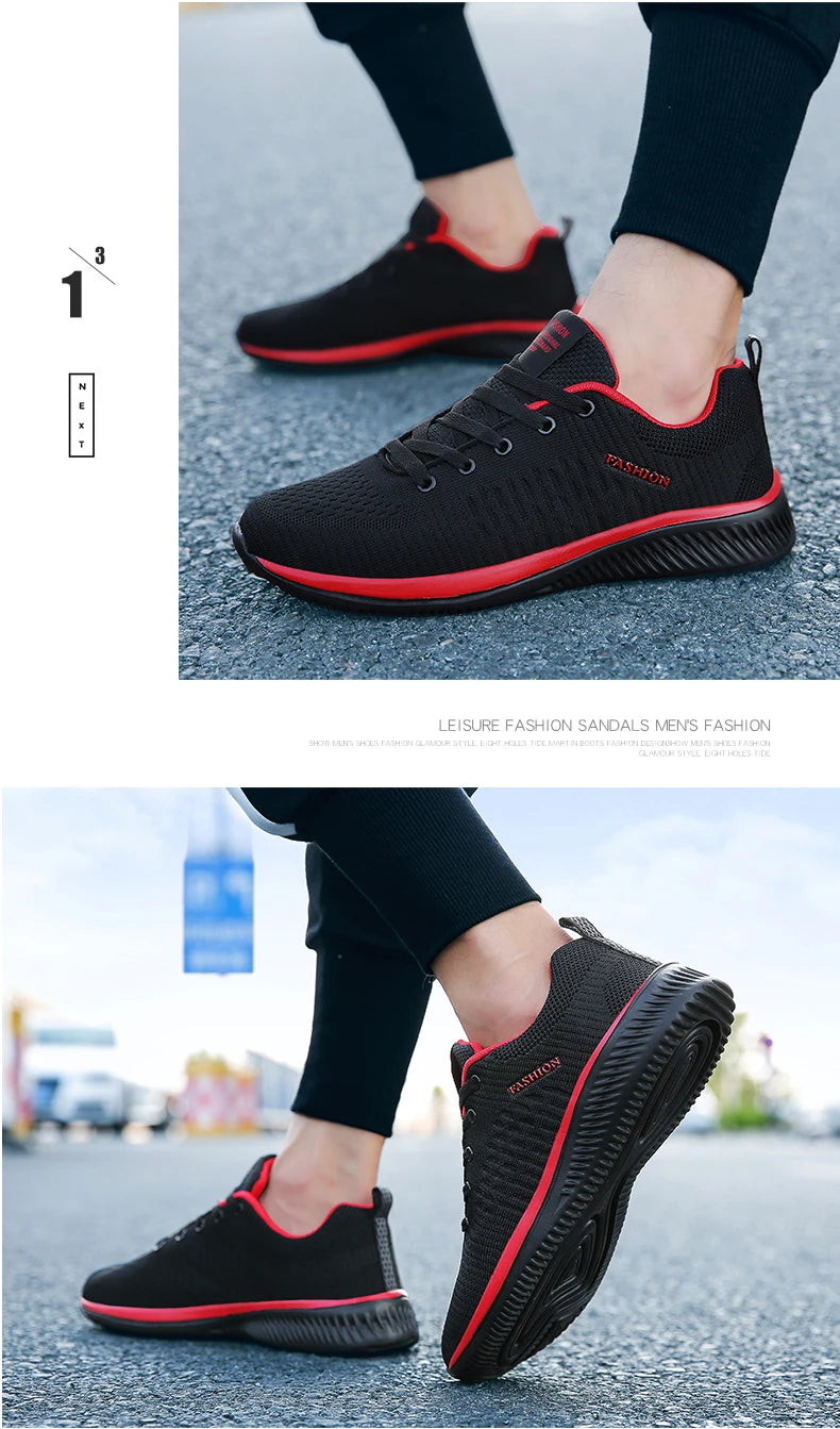 Men Running Sneakers Lightweight Athletic Shoes Classical Mesh Breathable Lace-up Outdoor Walking Shoes Male Tennis Shoes