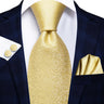 Hi-Tie Designer Gold Solid Silk Wedding Tie For Men Handky Cufflink Gift Men Necktie Fashion Business Party Dropshiping