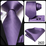 Hi-Tie Purple Lilac Floral Striped Silk Elegant Tie For Men Groom Wedding Men Necktie Pocket Square Cufflink Accessory Wholesale