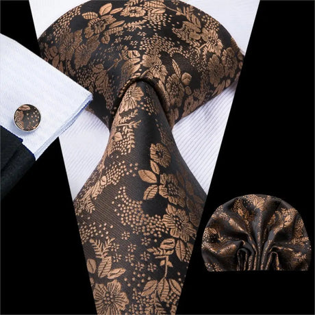 Hi-Tie Elegant Mens Necktie Black Gold Striped Paisley Silk Wedding Nicktie For Men Hanky Cufflinks Business Party Dropshipping