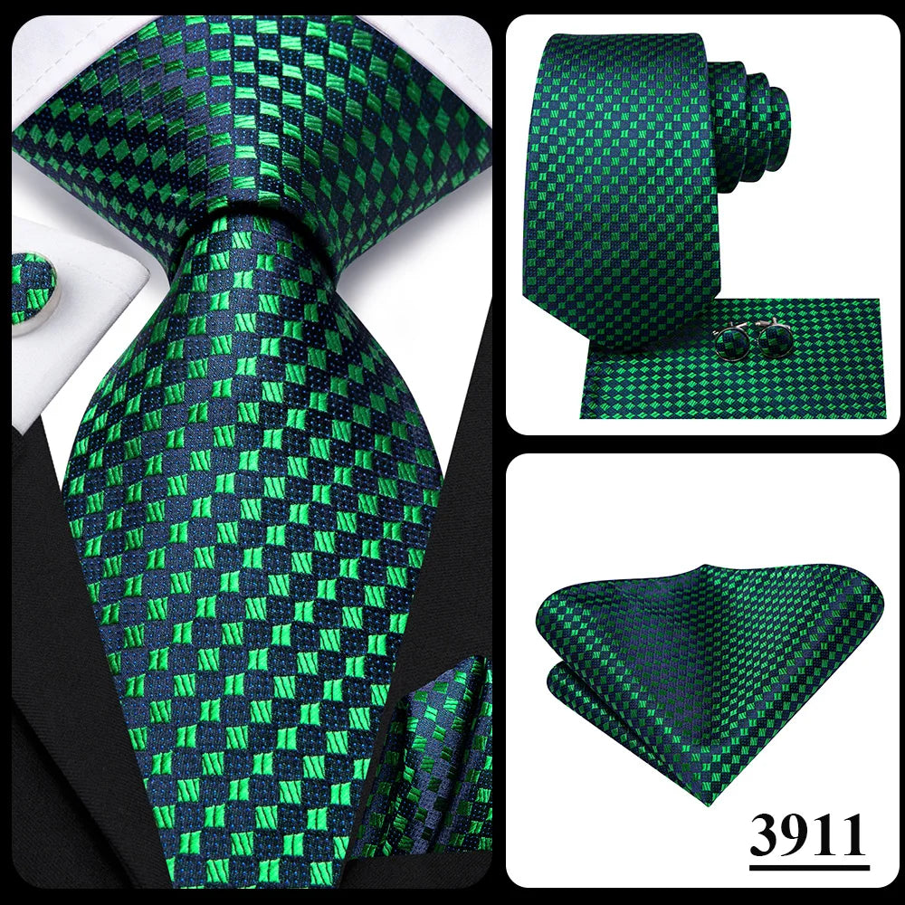 Hi-Tie Dark Green Psialey Silk Elegant Tie For Men Groom Wedding Men Necktie Pocket Square Cufflink Accessory Wholesale Designer