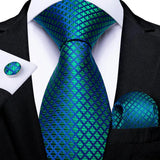 Hi-Tie Dark Green Psialey Silk Elegant Tie For Men Groom Wedding Men Necktie Pocket Square Cufflink Accessory Wholesale Designer