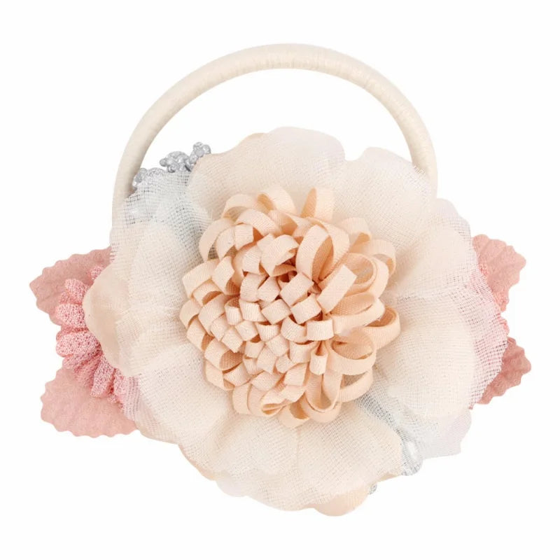 Handmade Flower Elastics Hair Ties For Kids Girls Stretchy Rubber Hairband Slim Headband Scrunchies Ponytail Holder Ring Loop