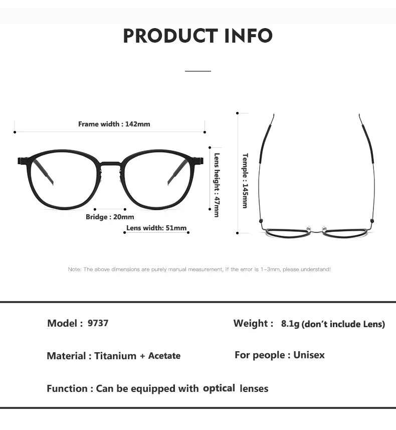 2023 Titanium Glasses Frame for Men Women Vintage Round Myopia Optical Eyewear Screwless Prescription Eyeglasses Frame Spectacle