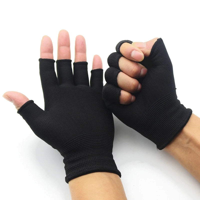 1Pair Black Half Finger Fingerless Gloves For Women And Men Wool Knit Wrist Cotton Gloves Winter Warm Workout Gloves Fish Gloves