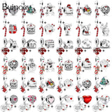 Buipoey 2pcs/lot Christmas Red Cane Gingerbread Man Charm Snowman Santa Beaded Sock Pendant DIY Beacelets jewelry Accessory Gift