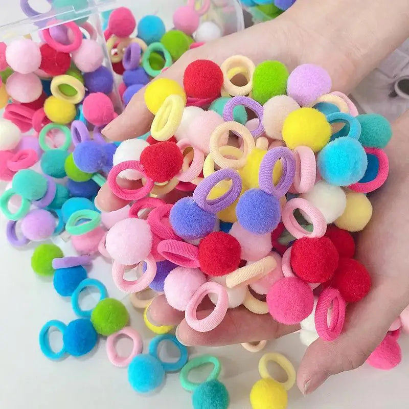 10 Pairs Baby Girls Elastic Hair Bands Plush Ball Rubber Bands Sweets Scrunchie Hair Ties Random Color Kids Hair Accessories