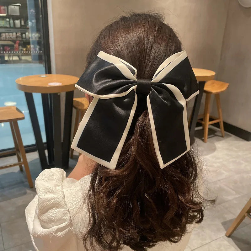 Chouchous pour cheveux coréens noirs avec nœud en soie pour femmes, élégants, élastiques, queue de cheval, accessoires pour cheveux