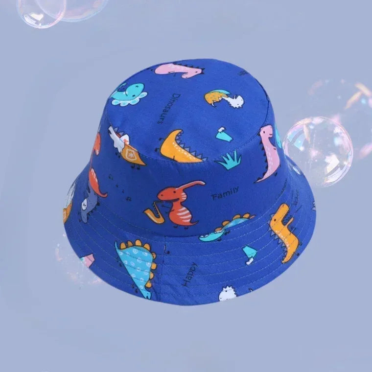 1-5 Years Cartoon Printing Baby Bucket Hat Cotton Breathable Kids Fisherman Hat Infant Toddle Sun Hat with Drawstring Baby Cap