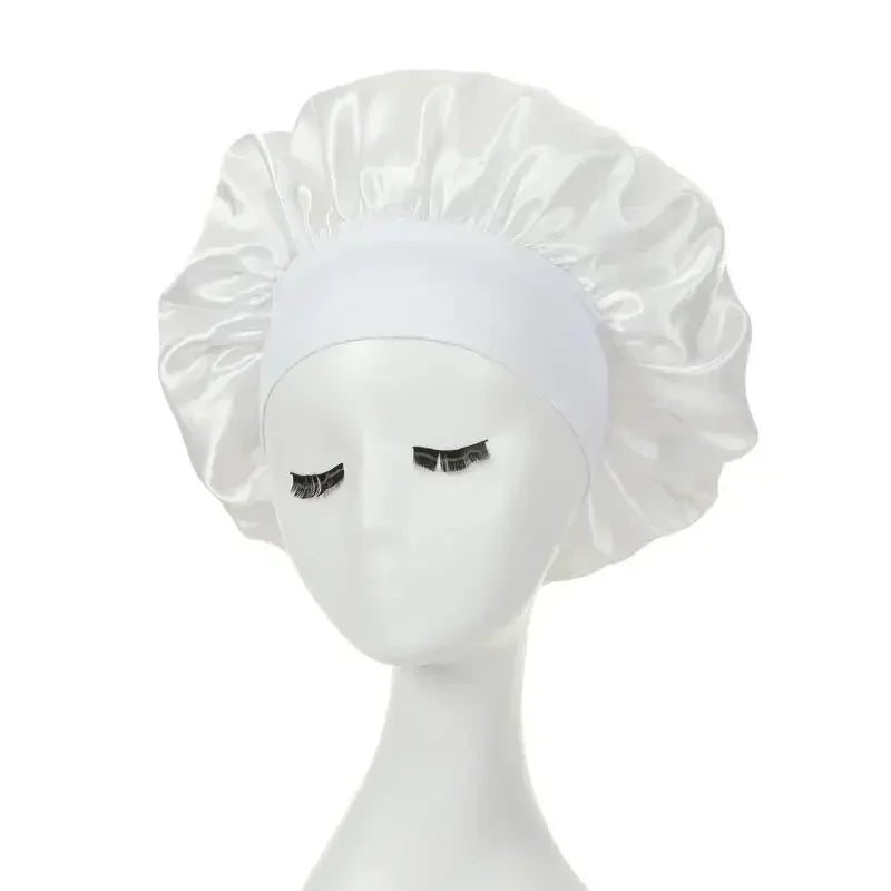 1PC Satin Sleeping Hat Night Sleep Hair Care Bonnet Nightcap Extra Satin Silky Shower Caps Sleep Cap with Premium Elastic Band