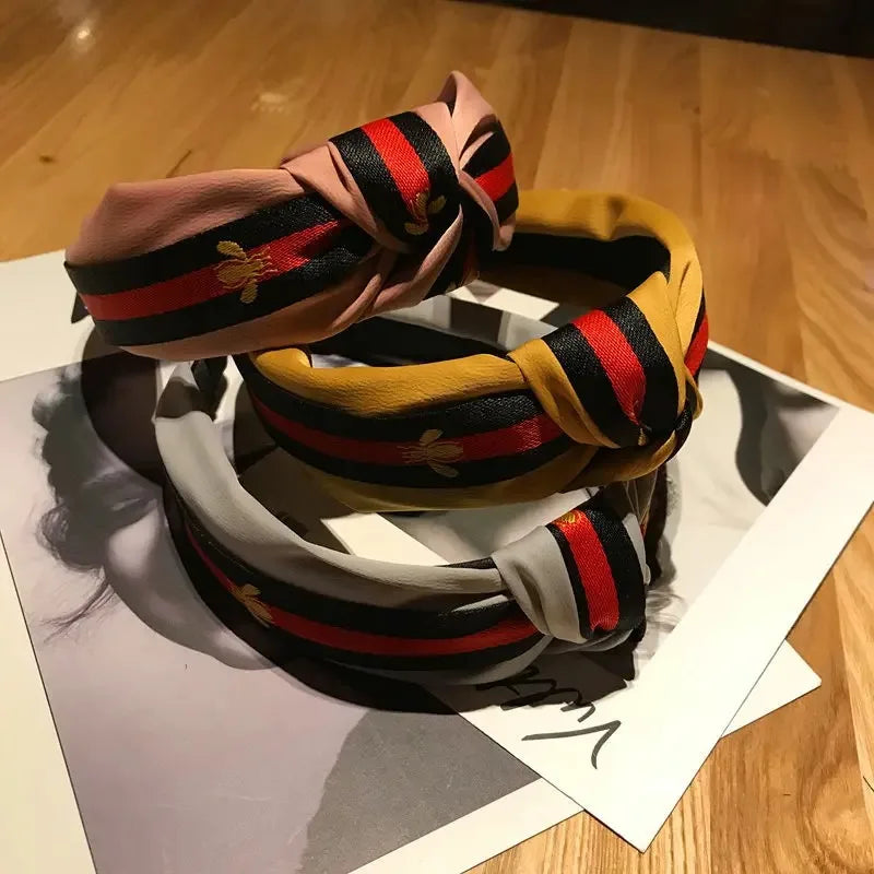 2025 New Fashion Hairband Headband For Women Fashion Turban Striped Hair Band Bee Pattern Print Hair Accessories