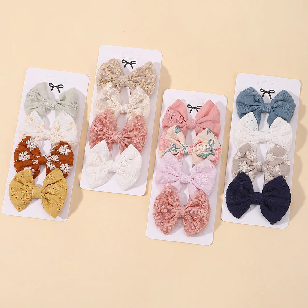 4Pcs/Set Sweet Hair Bows Hair Clip Children Lovely Bowknot Hair Pins for Baby Girls Hair Accessories Print Hollow Hairgripe Gift