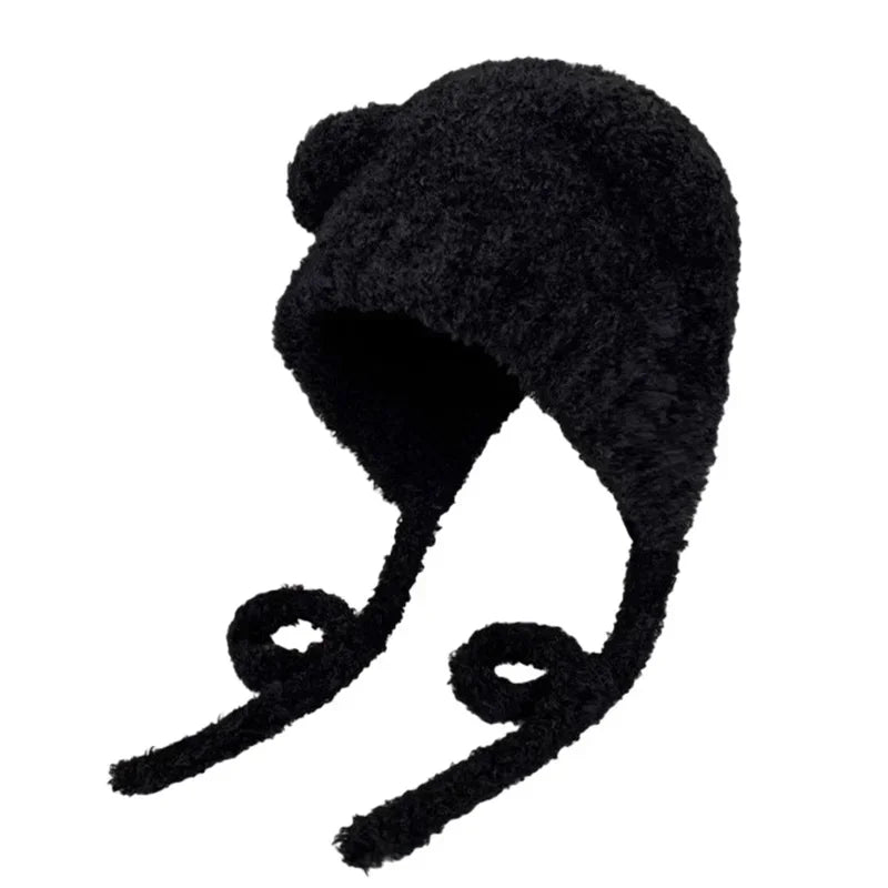 Fashion Women Beanies Caps Winter Warm Cute Bear Ear Hats Casual Plush Hat for Women Girls Earmuff Ear Protection Windproof Caps